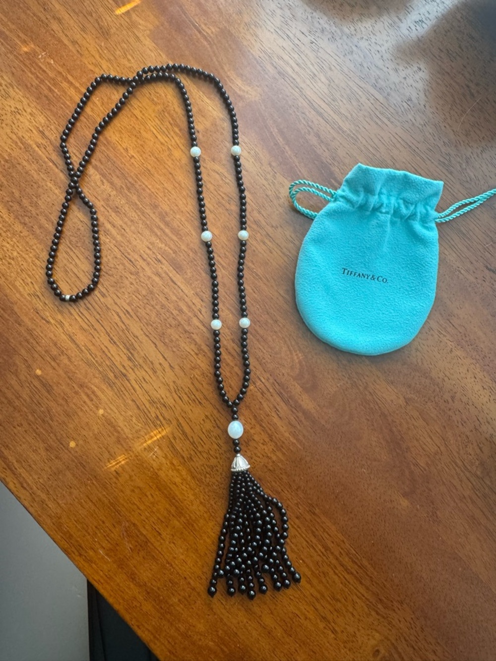 Tiffany & Co. Ziegfeld Onyx & Pearl Tassel Necklace